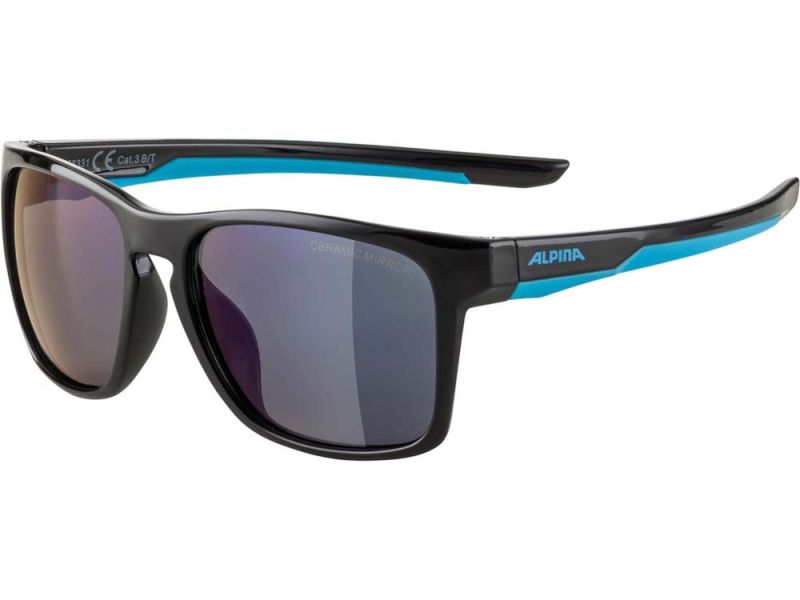 Alpina Flexxy Cool Kids I Sonnenbrille Kinder (schwarz / cyan | Gläser blau verspiegelt)