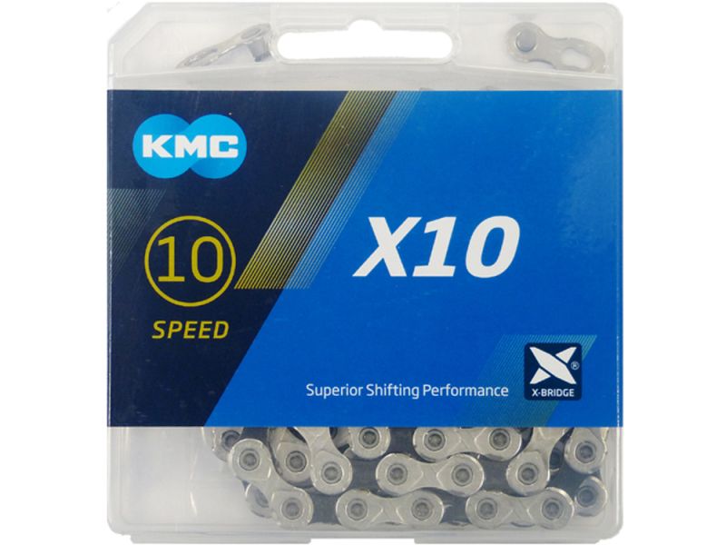 KMC X10 Fahrradkette (122 Glieder | 10-fach | silber/schwarz)