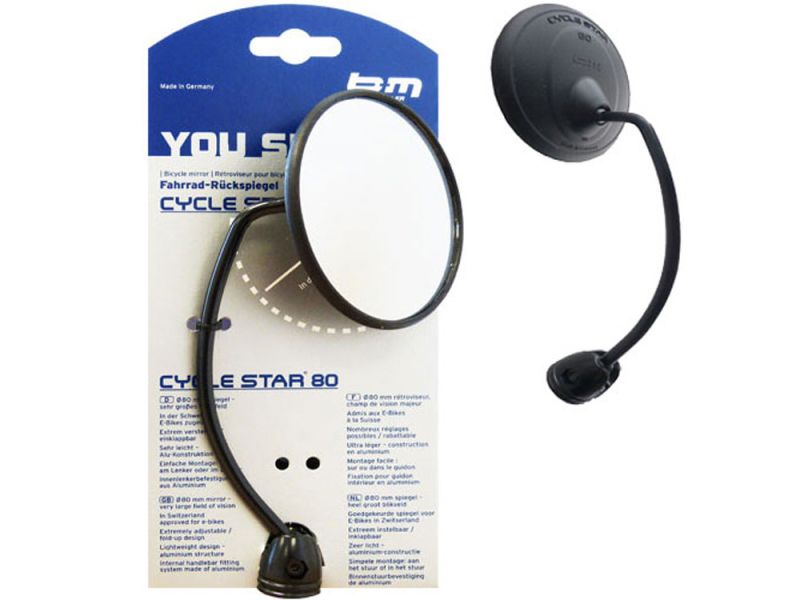 Busch + Müller Fahrradspiegel Cycle-Star 80 (lange gebogene Stange)