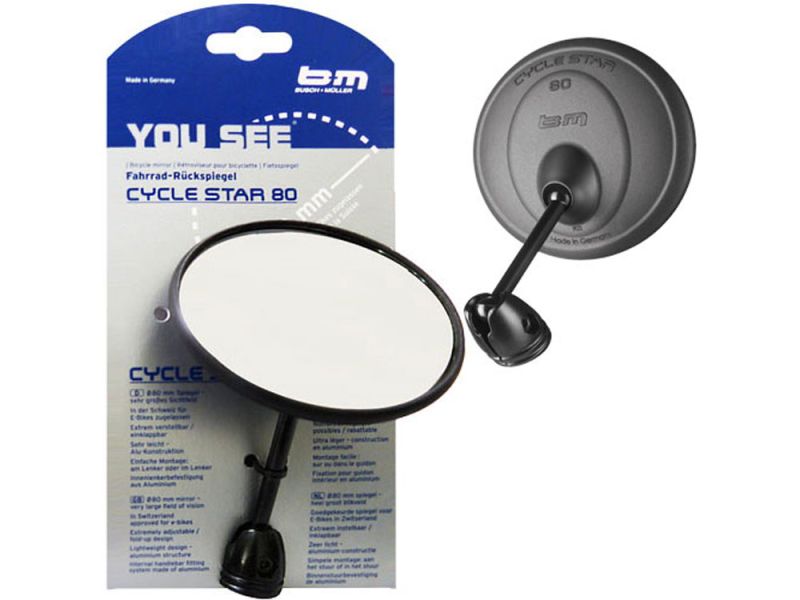 Busch + Müller Fahrradspiegel Cycle-Star 80 /1 (kurze gerade Stange)