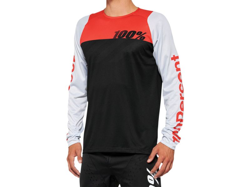 100% MTB R-Core Langarm Fahrradtrikot Herren (schwarz / rot)-XL