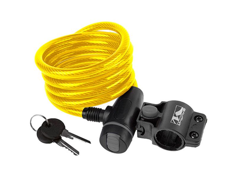 Messingschlager Spiralkabelschloss (180cm | ø10mm | Clip-On Halter | gelb)