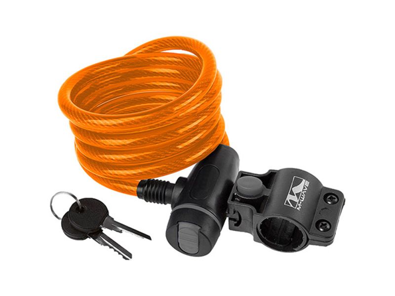 Messingschlager Spiralkabelschloss (180cm | ø10mm | Clip-On Halter | orange)