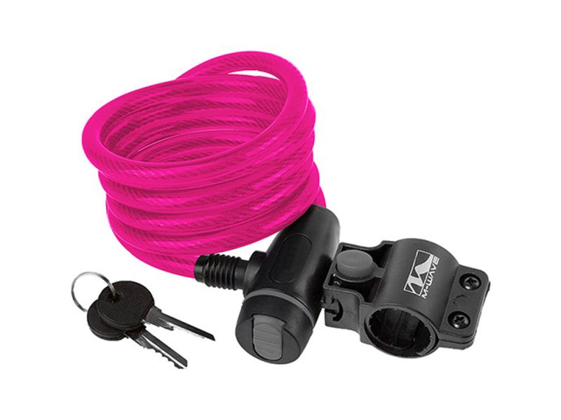 Messingschlager Spiralkabelschloss (180cm | ø10mm | Clip-On Halter | pink)