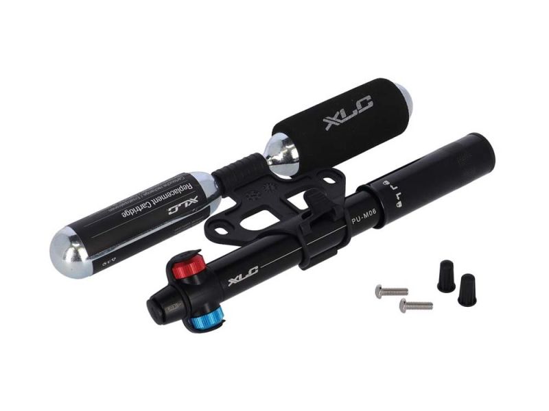 XLC PU-M06 Mini CO2 Fahrradpumpe (schwarz | inkl. 2 x 25g Patronen | DV / SV / AV)