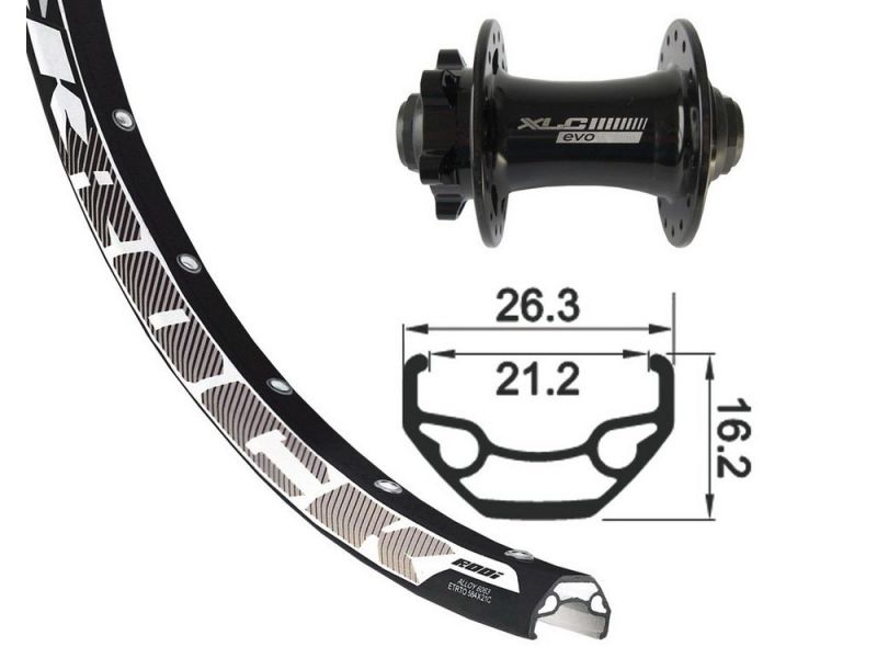 Bike-Parts Vorderrad 26x1.9 XLC 6-Loch TA 15 32L Rodi Rock DISK