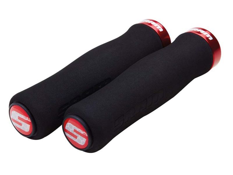 Sram Contour Fahrradgriffe (schwarz | 129mm | mit Klemme rot | inkl. Endstopfen)