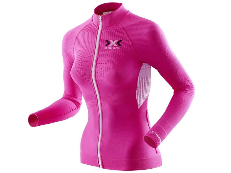 X-Bionic The Trick Full Zip long sleeve cycling jersey women (pink / white)