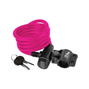 Messingschlager Spiral cable lock (180cm | ø10mm | Clip-On Holder | pink)